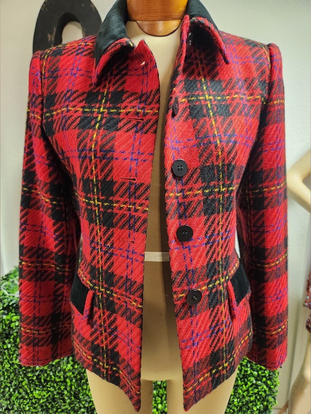 Vintage Kasper ASL Jacket Size 4 Plaid Wool Shoulder Pads